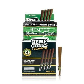 Hemp Cones 1¼ + Glass Tip 4PK (Hemper)