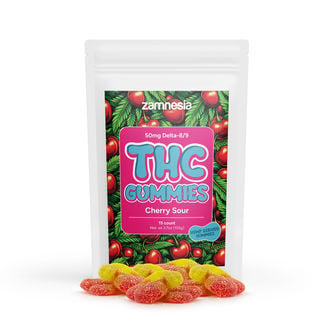 D8/D9 THC Gummies 50mg - Cherry Sours (Zamnesia)