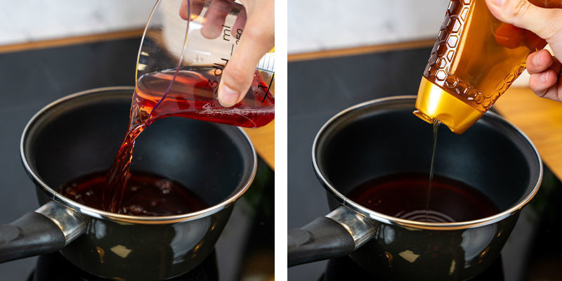 Erhitze Den Saft: Gieße Zunächst Den Gesamten Fruchtsaft In Den Topf Und Gib Den Zitronensaft Und Den Honig Hinzu