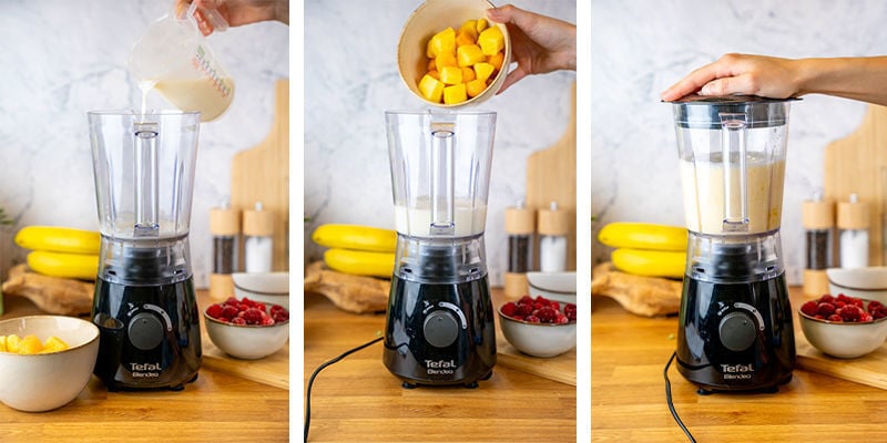 Add milk and fruit to the blender and pulse until combined.