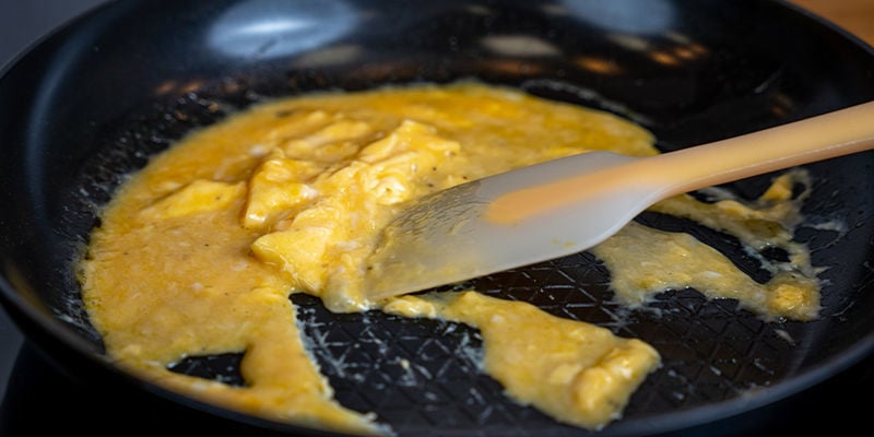 Cook The Eggs For A Minute Or Two, Gently Stirring With A Spatula Until Medium-Large Curds Begin To Form.