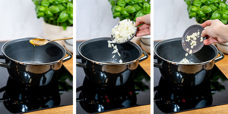 Heat Up Your Non-Infused Cooking Oil In The Pot And Sauté Your Chopped Onions Until They Become Translucent. Now, Add Your Garlic And Cook Just Until Fragrant