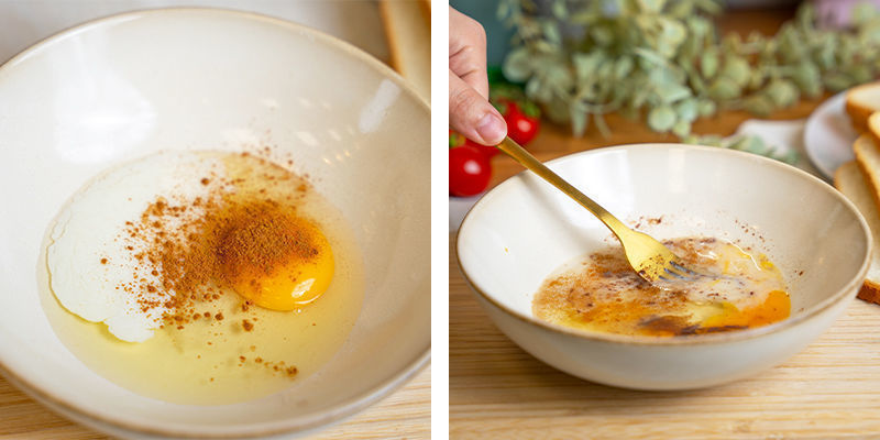 In A Bowl, Whisk Together The Egg, Splash Of Milk, Vanilla Extract, And Cinnamon To Create Your Batter.